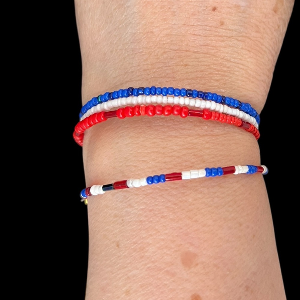 Red white & blue beaded bracelet, handmade